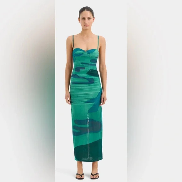 sir the label green dress Hire Sir the Label Florent Balconette Gown Forest Green Size 8 –  lonedresshire